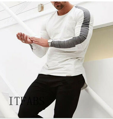

New Fashion Mens Slim Fit Striped Long Sleeve Muscle Tee T-shirt Tops Shirts