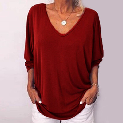 

Womens Solid Color Baggy Tops Summer Loose 34 Sleeve Casual T-Shirts Blouse