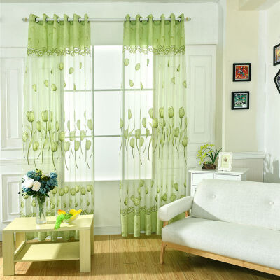 

Curtains For Door Room Balcony Tulip Flower Sheers Panel Drapes Scarf Valance