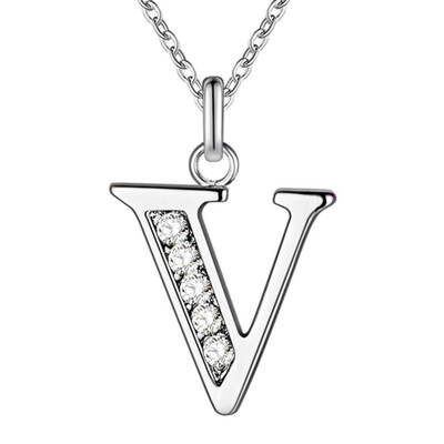 

Simple Shiny Zircon 26 English Letters Pendant Women Men Thin Necklaces Jewelry
