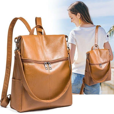 

Women Anti-theft Waterproof Nylon Cloth PU Leather Soild Brife Backpack Travel Rucksack Shoulder Bags