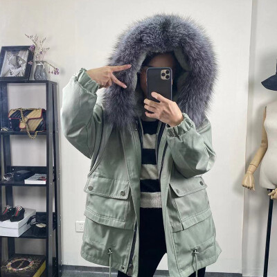 

Whole skin lazy rabbit hair cut liner windbreaker school to overcome 2019 winter new long section two pieces of detachable heavy w