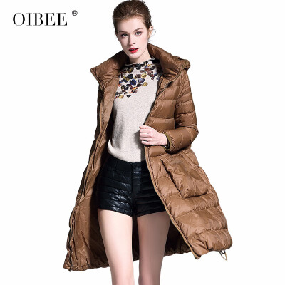 

OIBEE2018 European goods fashion womens new over the knee long down jacket hooded big swing down jacket thick coat