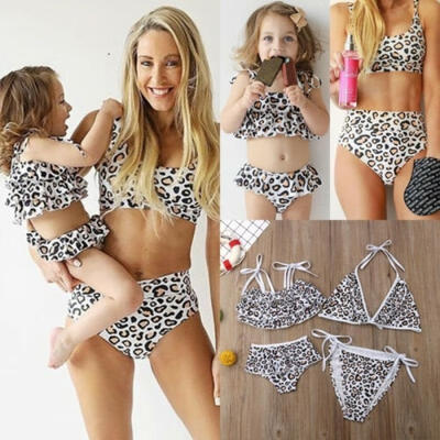 

Family Matching Women Kids Girls Leopard Swimsuit Mother Daughter Bikini Set Swimwear Summer