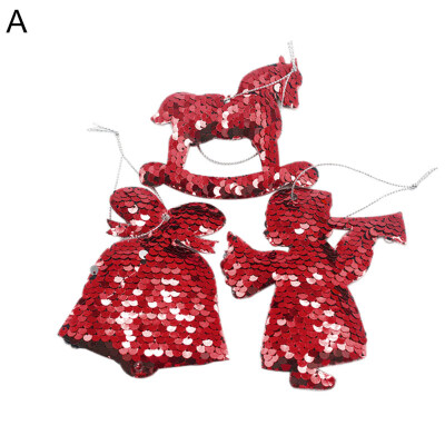 

3Pcs Sequin Hanging Christmas Tree Star Heart Angel Ornament Home Window Decor