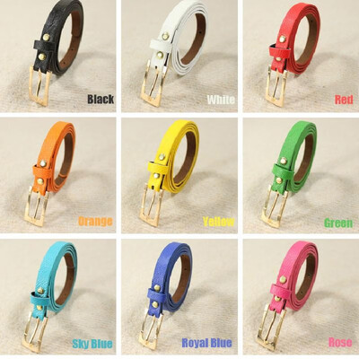 

Fashion Women Ladys Waist Belt Slender Candy Color Thin Skinny Waistband Belt PU Leather Green