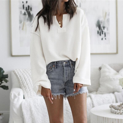 

Fashion Women Autumn Knitted Solid Color Blouse V Neck Long Sleeve Loose Casual Sweet Top Knitwear