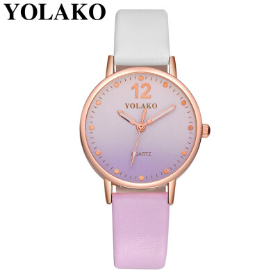 

YOLAKO Brand Women Retro Gradient Rainbow Leather Belt Roma Watch Casual Luxury Ladies Sport Quartz Watches Relogio Feminino 533