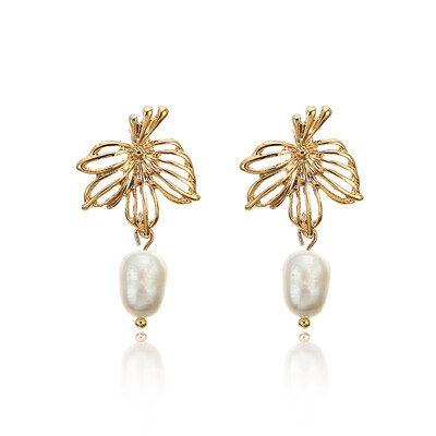 

Vintage Gold Drop Earrings For Women 2019 Geometric Drop Earring Big DIY Wedding Irregular Freshwater Pearl Fashion Jewelry