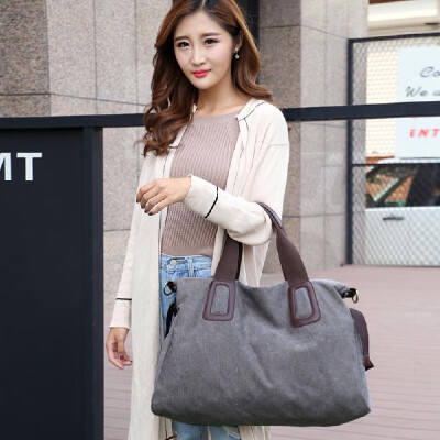 

WomenCanvas Handbag Casual Large Capacity Tote Bag Solid Color Messenger Crossbody Shoulder Bag