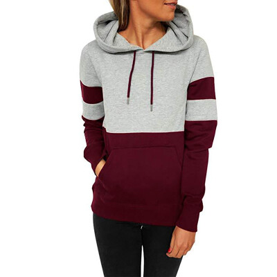 

Women Autumn Sport Leisure Concise All-match Color-blocked Pullover Long Sleeve Hooded Hoodie