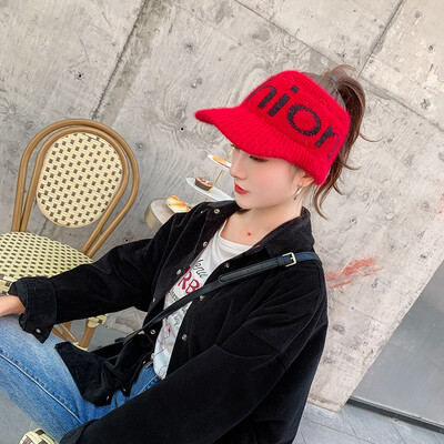 

Womens empty top hat running in autumn&winter fashion casual knitting cap with no top rabbit hair letter wool hat