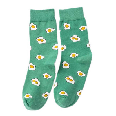 

Creative Fashion Kawaii Women Happy Food Poached Egg Painting Funny Cute Socks