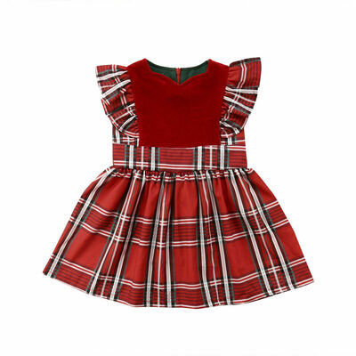 

Toddler Kid Baby Girls Plaids Party Pageant Xmas Princess Dress Clothes