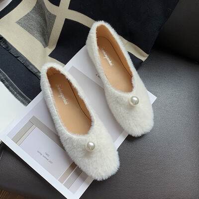 

Fur shoes Female autumn bean shoes with velvet&warm cotton shoes with flat bottom ladle shoes for pregnant women