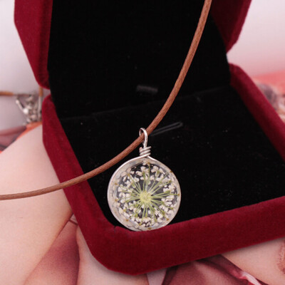 

Hot New Creative Personality Time Gemstone Dandelion Dried Flowers Transparent Spherical Pendant Leather Cord Necklace