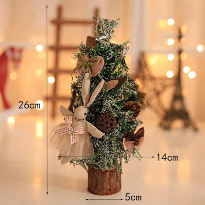 

Tabletop Artificial Christmas Tree With Wood Base Rabbit Bow-Knot Flower Decoration Christmas Tree Ornament For Home Office