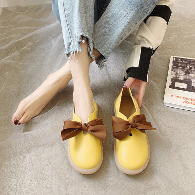 

Bean Bean Shoes Womens Butterfly Knot British Wind Flat-soled Transparent Single Shoes In Autumn Shallow Mouth One Pedal Leather