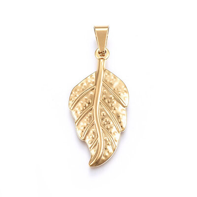 

304 Stainless Steel Pendants Large Hole Pendants Leaf Golden 39x19x3mm Hole 8x5mm