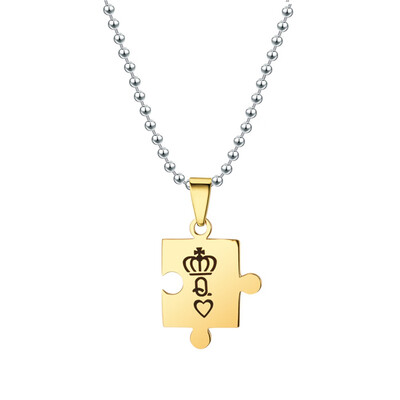 

Europe And America Fashion Letters K & Q Couple Necklaces With Crown Stainless Steel Tag Pendant Necklace King & Queen