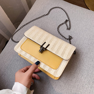 

Fashion wild striped shoulder bag 2019 new Sen temperament chain Messenger bag female simple contrast color woven bag