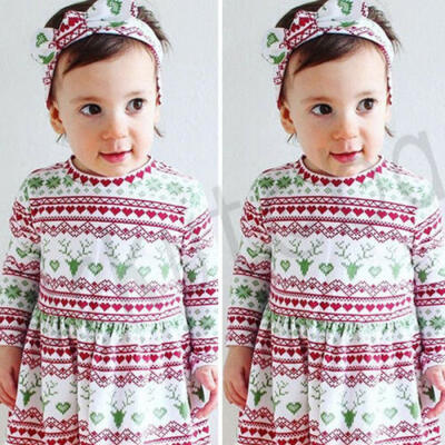 

Hot Cute Baby Girls Xmas Christmas Dress Toddler Kid Casual Dresses Clothes