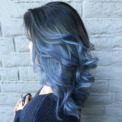 

〖Follure〗Heat Resistant Women Black to Blue Long Wavy Wigs Hair Synthetic Full Wigs