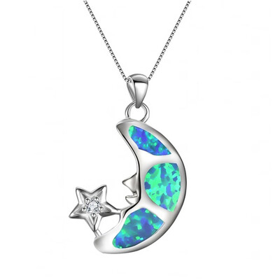 

NecklaceCute Female Star Moon Pendant Necklace Wedding Jewelry WhiteBlue Fire Opal Necklaces For Women