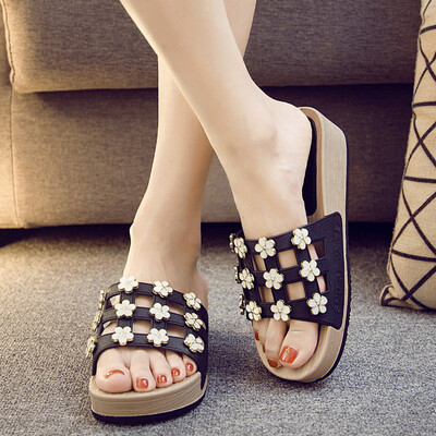 

Rose Slippers Womens Summer Beach Shoes Casual Slip Wedges Platform Slippers