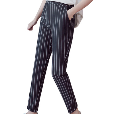 

summer female elastic waist stripes Casual style peneil pants women pants work wear trousers