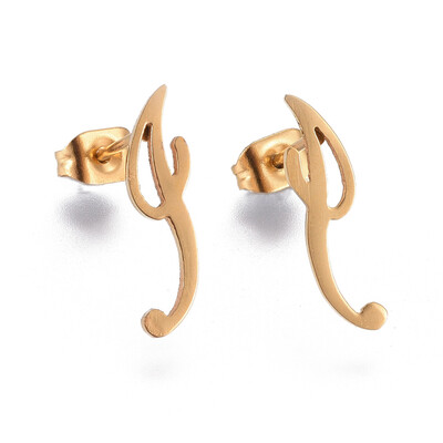 

304 Stainless Steel Stud Earrings Golden 14x6x1mm Pin 08mm
