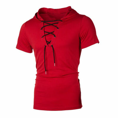

Men Hoodie Short Sleeve T-shirt Fitness Workout Gym Hooded Tee Muscle Shirts Top