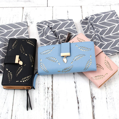 

2018 Women Wallet Purse Female Long Wallets Hollow Leave Pouch Handbag For Women Coin Purses Card Holder Portefeuille Femme BY46