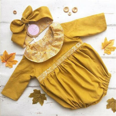 

Newborn Baby Girl Long Sleeve Romper Bodysuit Jumpsuit Outfit Headband Clothes