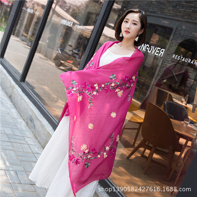 

2018 explosion models autumn&winter flowers embroidery cotton&linen scarf bib literary national wind embroidery sunscreen shawl scarves