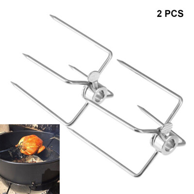 

2Pcs Stainless Steel BBQ Fork Spit Charcoal Chicken Grill Barbecue Accessories