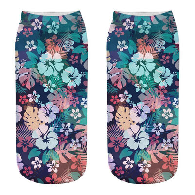 

1 Pair Women Ankle Sock Unisex Tropical Plant Flower Pattern Cotton Socks 3D Printing Funny Socks