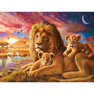 

5D DIY Full Drill Diamond Painting Lions Family Cross Stitch Embroidery Kit