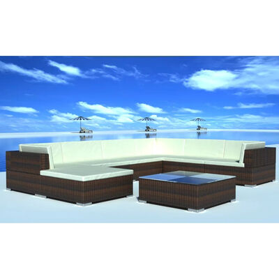 

8 Piece Garden Lounge Set with Cushions Poly Rattan Brown