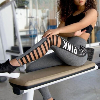 

Mei Luo Shi AliExpress side black&white letter printed yoga pants female waist elastic side cross leggings gray