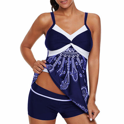 

Roseonmyhand Women Plus Size Vintage Print Tankini Swimdress Swimsuit Beachwear Padded Swim