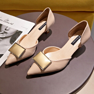 

Net red high heels women 2019 spring new Korean version of fine with pointed square buckle fine with sexy temperament Joker shoes