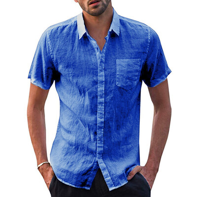 

Toponeto Mens Baggy Cotton Linen Solid Short Sleeve Button Retro T Shirts Tops Blouse