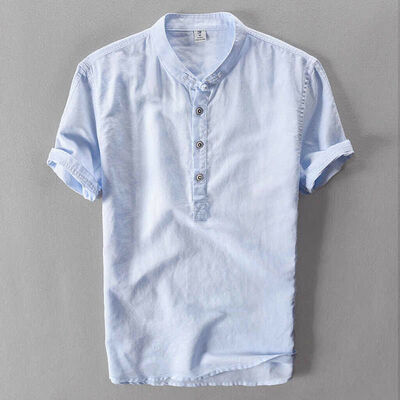 

Mens Slim Cotton Shirt Short Sleeve Stylish Casual Blouse T-shirt Tops