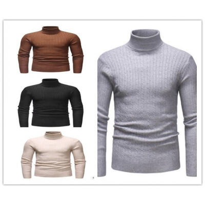 

2018 New Fashion Men Casual Winter Men´s Slim Warm Knit Turtleneck Sweater High collar clothes