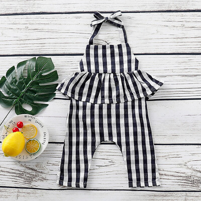 

Children Kids Girls Sleeveless Suspender Plaid Print Jumpsuit Bodysuit