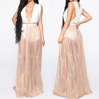 

Women Sexy Sheer Mesh High Waist Maxi Skirt Solid Color See-Through Floor Length Skirt Bikini Bottom Covers Up