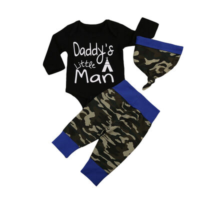

3PCS Camo Newborn Baby Boys Cotton Tops Romper Pants Hat Outfits Set Clothes