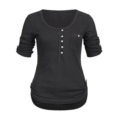 

Women Fashion Autumn Concise Casual Solid Color All-match Round Collar Pullover T-shirts