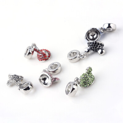 

Alloy Rhinestone European Dangle Beads Hat Large Hole Pendants Platinum Mixed Color 24mm Hole 4mm